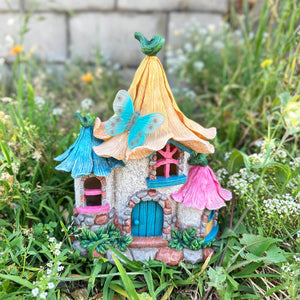 Solar Pastel Petal Roof Fairy House Garden Statue, 9 x 7 x 11 Inches | Shop Garden Decor by Exhart