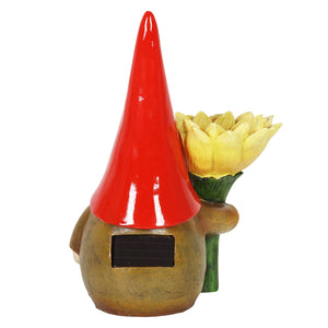 Solar Sunflower Simon Garden Gnome Statue, 12 Inch | Shop Garden Decor by Exhart
