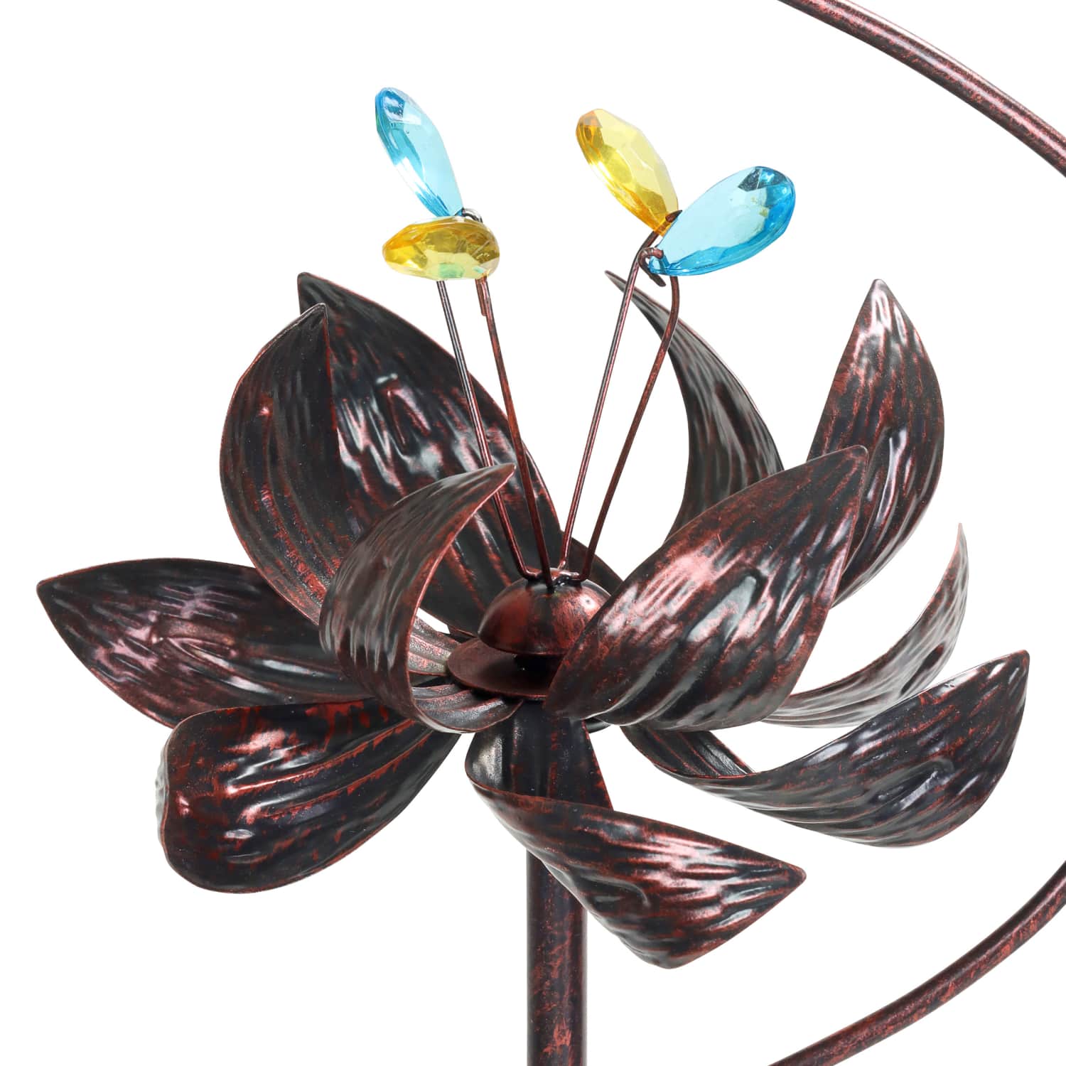 Exhart Kinetic Lotus with Hummingbird Spinner Garden Stake - Thumbnail 5