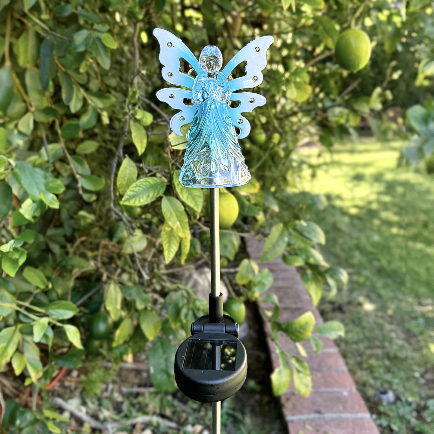 Solar Acrylic Angel with Wings and Twelve LED Lights Metal Garden Stake in Blue, 4 by 34 Inches | Shop Garden Decor by Exhart