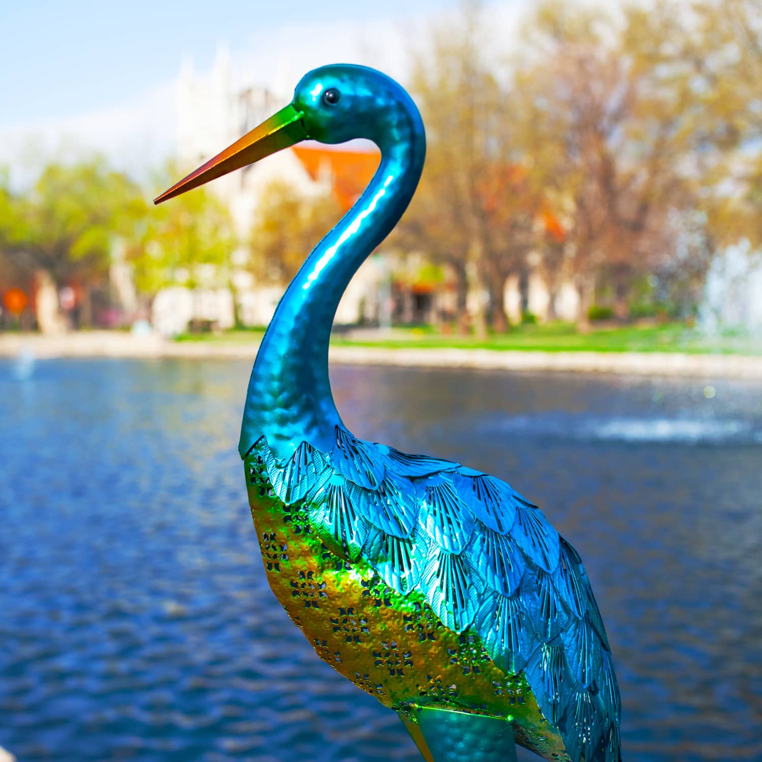 Metallic Coastal Crane Garden Statue - Thumbnail 5