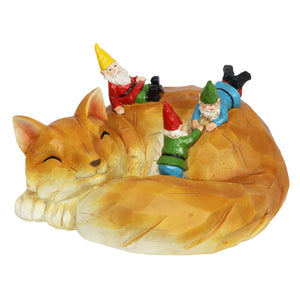 Solar Wood Like Fox with Gnomes Garden Statuary, 6 by 10 Inches | Shop Garden Decor by Exhart