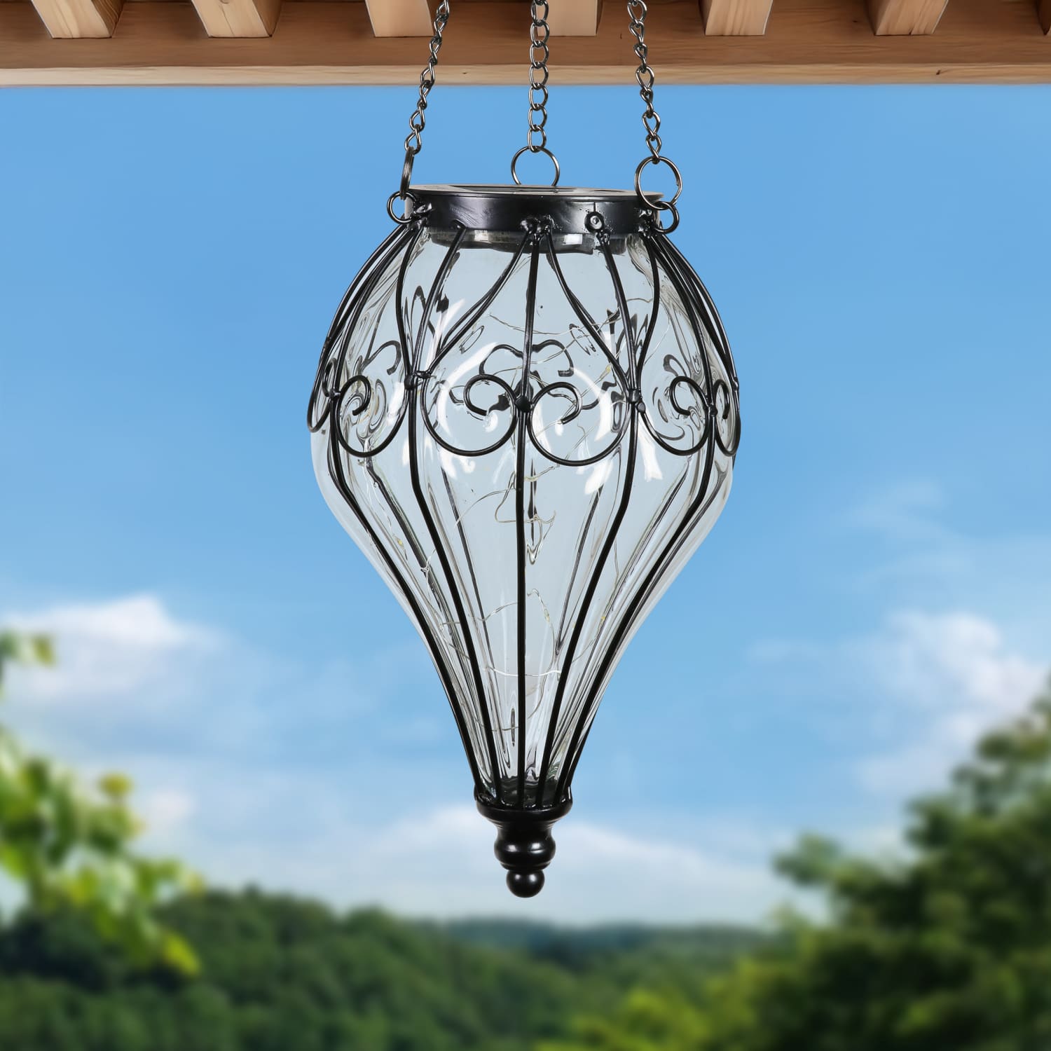 Solar Clear Glass Hanging Lantern - Thumbnail 5