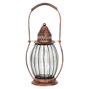 Solar Antique Metal and Clear Glass Accent Lantern with Fifteen LED Fairy Firefly String Lights, 7 by 14 Inches | Exhart