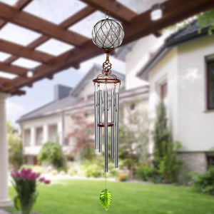 Solar Caged Clear Glass Wind Chime with Metal Finial, 6 by 45 Inches | Shop Garden Decor by Exhart