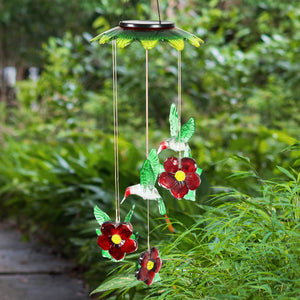 Solar Hummingbirds and Flowers Hanging Mobile with 6 Color Changing LEDs, 7 by 27.5 | Shop Garden Decor by Exhart