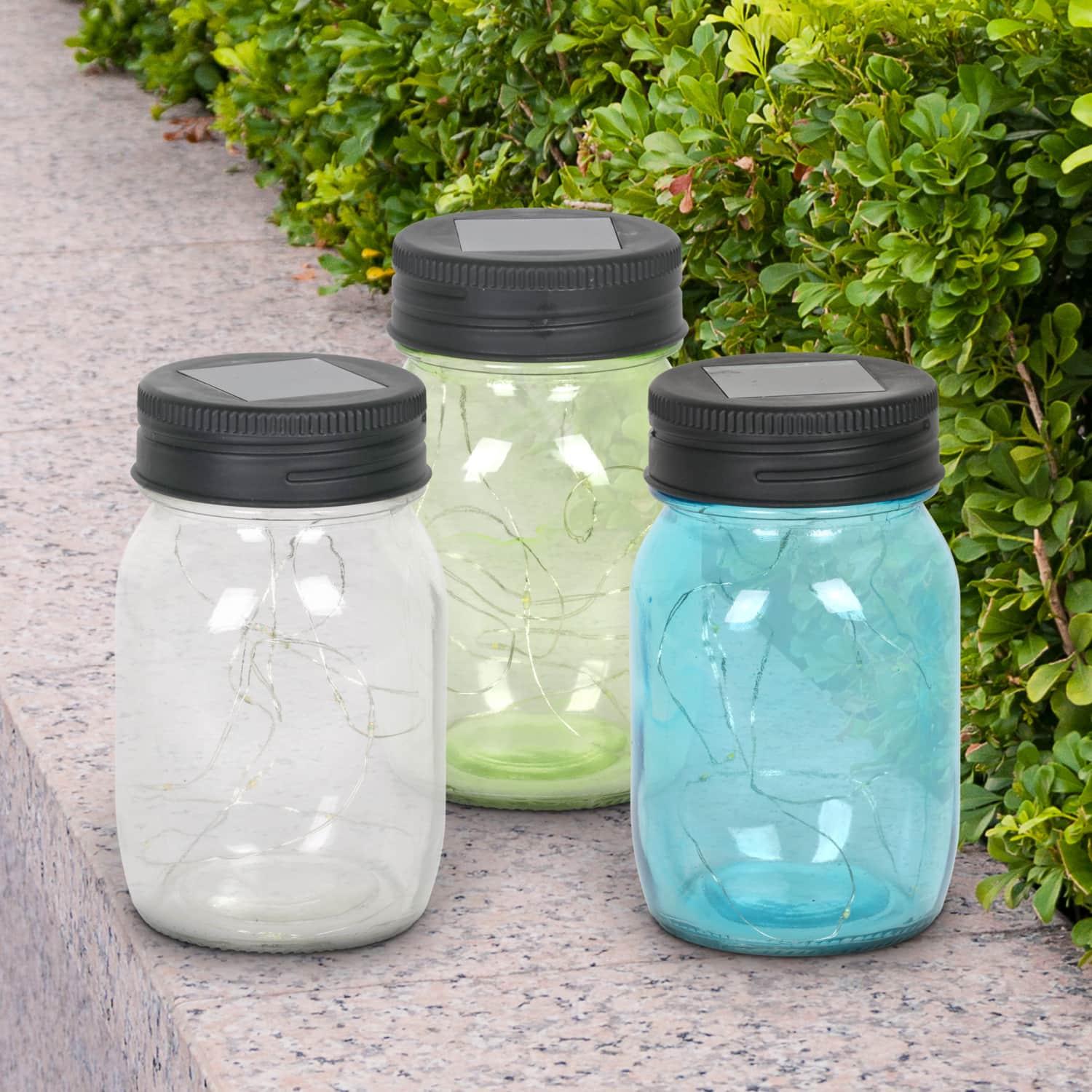 3 Piece Solar Glass Firefly Light Jar Set