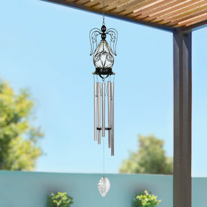Solar Angel Glass and Metal Wind Chime with Fifteen LED Lights, 5 by 48 Inches | Shop Garden Decor by Exhart