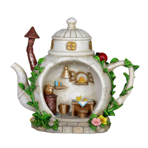 Solar Teapot House with Kitchen Scene Garden Statue, 6 by 9 Inches | Shop Garden Decor by Exhart