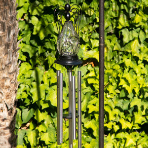 Solar Angel Glass and Metal Wind Chime with Fifteen LED Lights, 5 by 48 Inches | Shop Garden Decor by Exhart