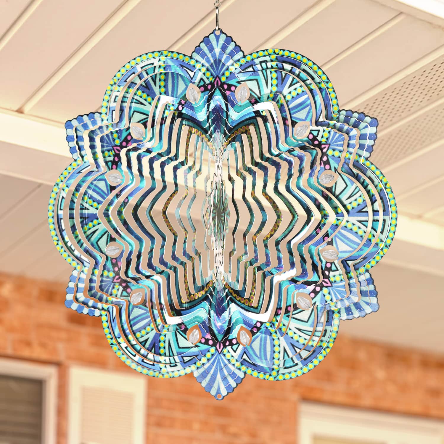 Laser Cut Teal Metal Daisy Mandala Hanging Spinner - Thumbnail 5