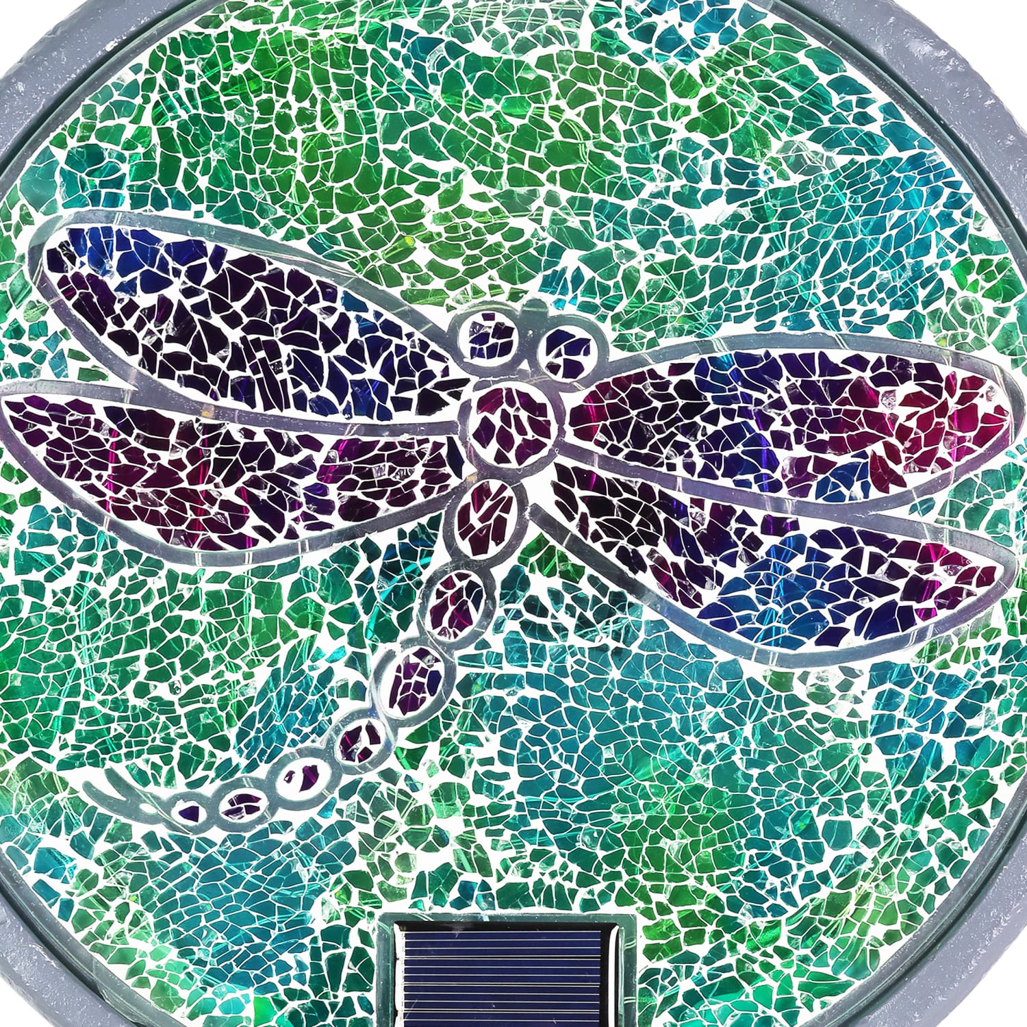 Solar Mosaic Glass Dragonfly in Cement Stepping Stone - Thumbnail 5