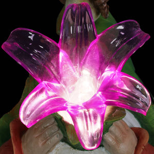 Solar Garden Gnome with LED Lily Statuary, 10 Inch | Shop Garden Decor by Exhart