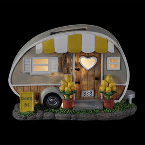 Solar Hand Painted Lemonade Camping Trailer Statue, 9.5 by 6 Inches | Shop Garden Decor by Exhart