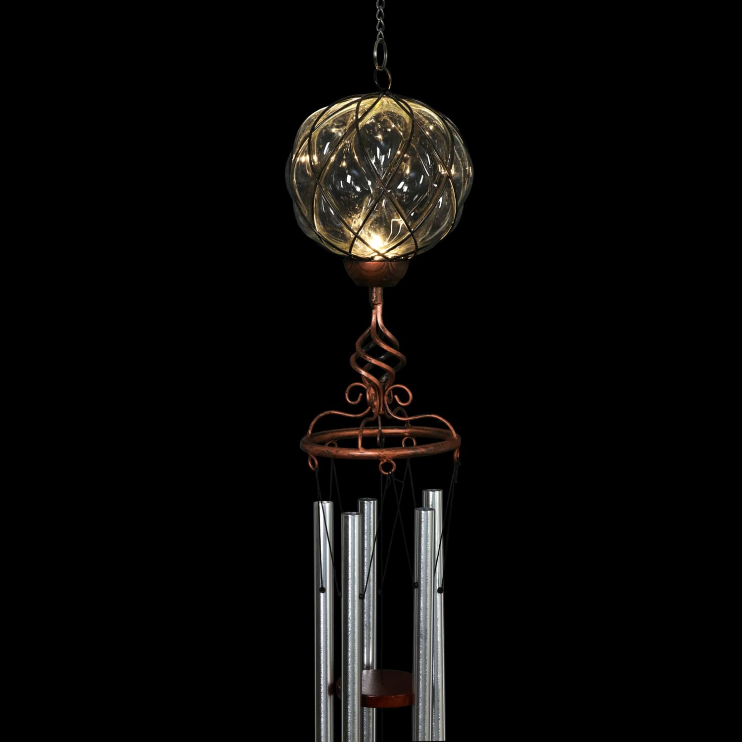 Solar Caged Amber Glass Wind Chime with Metal Finial - Thumbnail 5