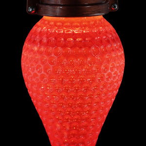 Solar Hanging Hummingbird Feeder with Illuminating Scarlet Glass, Bronze Metal Top and Base, 6.5 x 6.5 x 9.5 Inches | Exhart