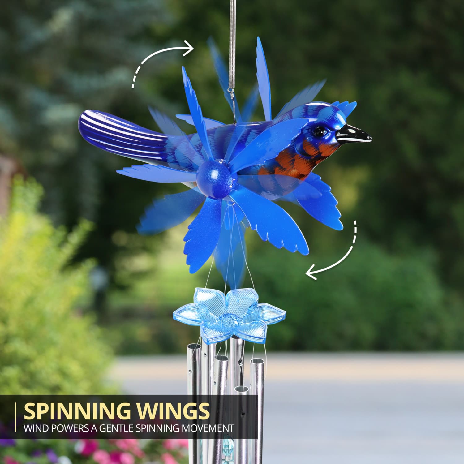 Metallic Blue Bird Whirligigs Spinning Windchime - Thumbnail 5