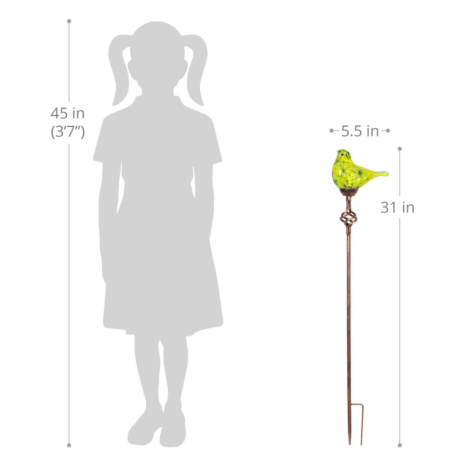 Solar Hand Blown Glass Bird Garden Stake in Yellow, 6 by 31 Inches | Shop Garden Decor by Exhart