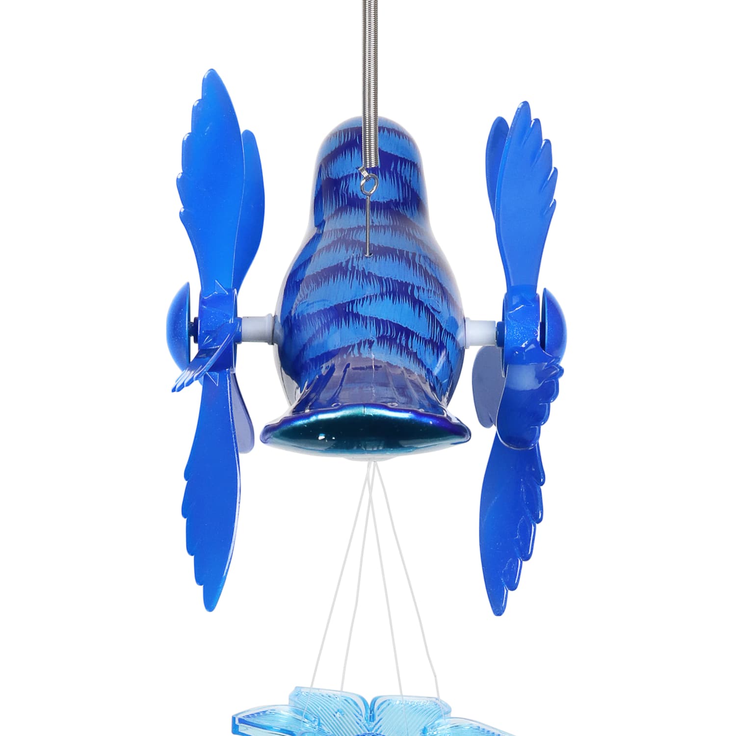 Metallic Blue Bird Whirligigs Spinning Windchime