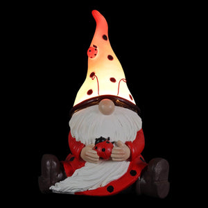Solar Ladybug Hat Gnome Statue with Ladybug, 5.5 by 9.5 Inches | Shop Garden Decor by Exhart