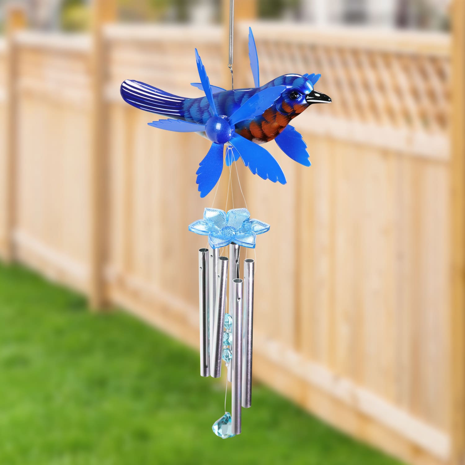 Metallic Blue Bird Whirligigs Spinning Windchime - Thumbnail 4