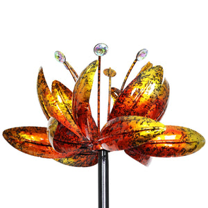 Lotus Flower Wind Spinner Garden Stake with Three Metallic Flowers, 14 by 66 Inches | Shop Garden Decor by Exhart