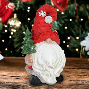 Red Hat Holiday Gnome with LED Christmas Tree on a Battery Powered Automatic Timer, 8.5 Inch | Shop Garden Decor by Exhart