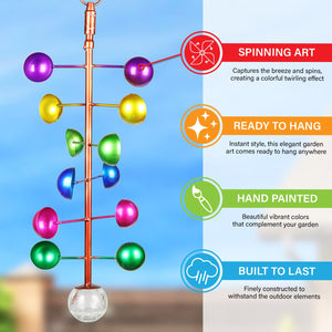 Art-In-Motion Colorful Hanging Helix Metal Cup Spinner with Glass Crackle Ball, 9.5 by 19 Inches | Shop Garden Decor by Exhart