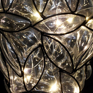 Solar Tear Shaped Clear Glass and Metal Hanging Lantern with 15 Warm White LED Fairy Firefly String Lights, 7 by 24 Inches | Exhart