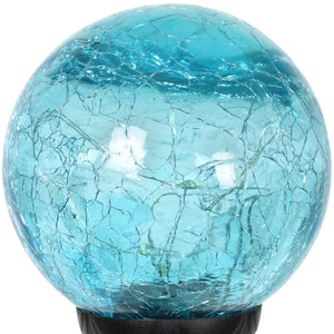 Solar Blue Crackle Glass Ball Garden Stake with Six LED Lights and Bead Details, 4 by 30 Inches | Shop Garden Decor by Exhart