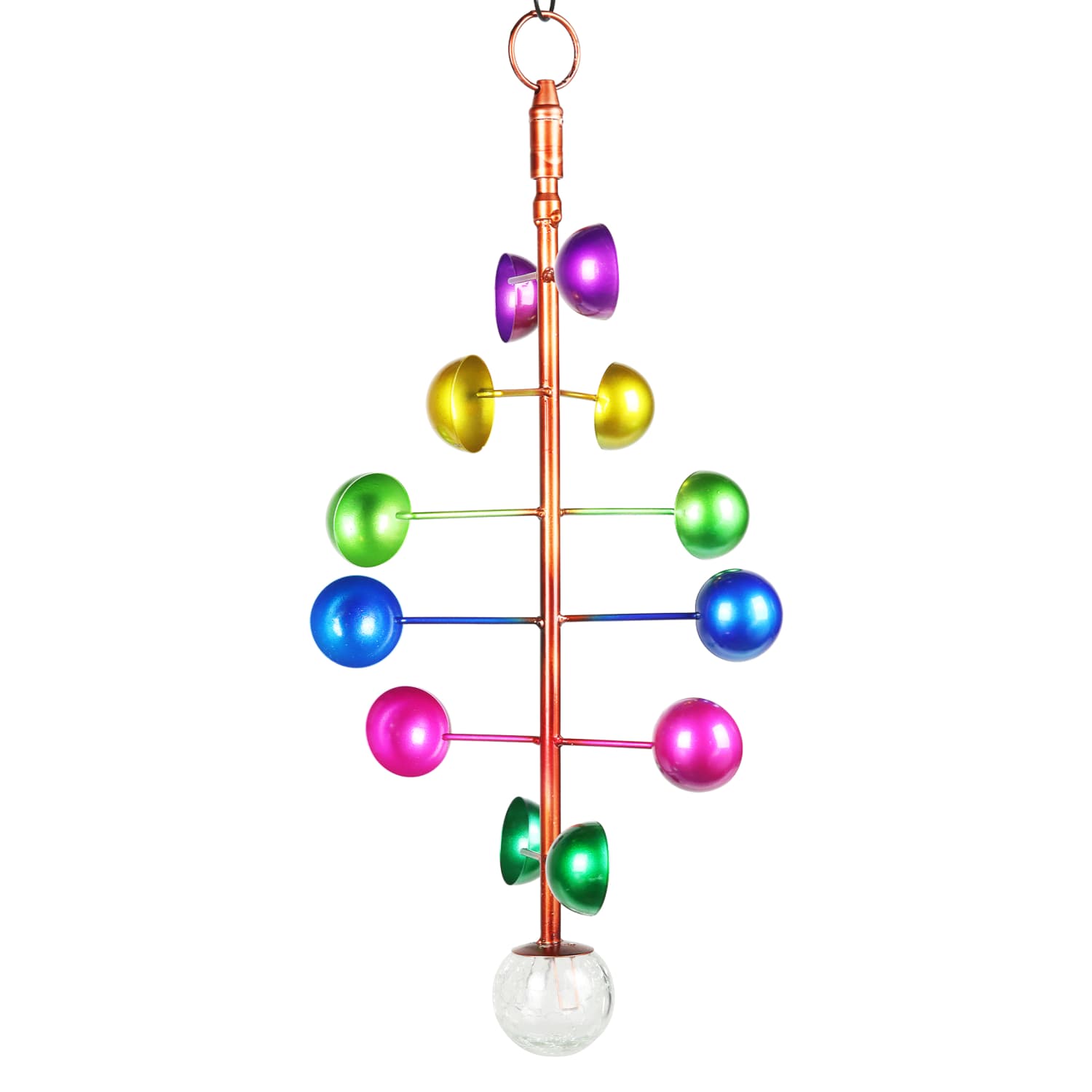 Art-In-Motion 2 Tiered Colorful Hanging Metal Cup Spinner with Glass Crackle Ball - Thumbnail 5