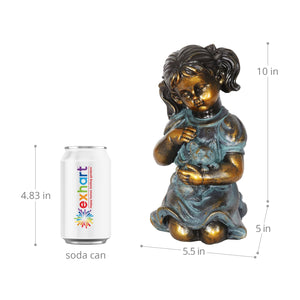 Bronze Look Girl and Kitten Garden Statue, 10.5 Inches | Shop Garden Decor by Exhart