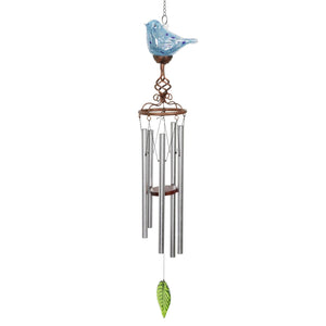 Solar Hand Blown Pearlized Glass Bird Wind Chime in Turquoise, 7 by 44 Inches | Shop Garden Decor by Exhart