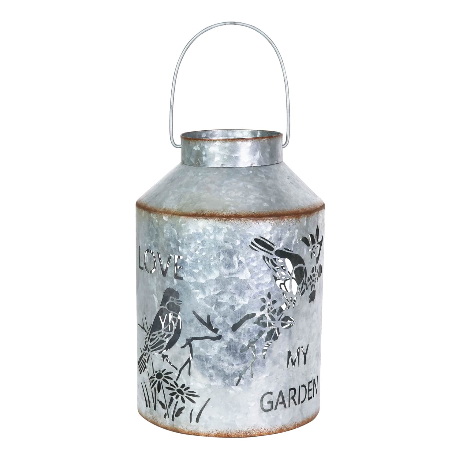 Exhart Stamped Metal Bird and Flower Lantern - Thumbnail 3