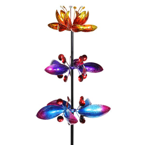 Lotus Flower Wind Spinner Garden Stake with Three Metallic Flowers, 14 by 66 Inches | Shop Garden Decor by Exhart