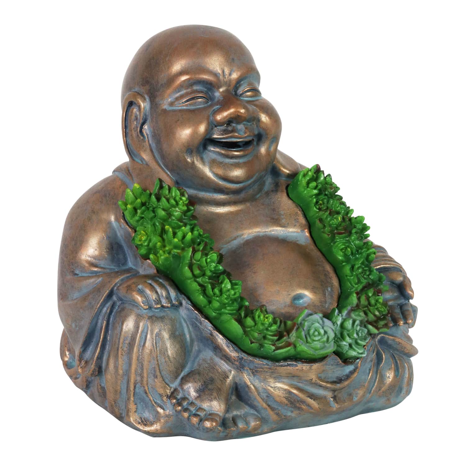 Solar Happy Buddha Garden Statue With Succulents, 10 Inch