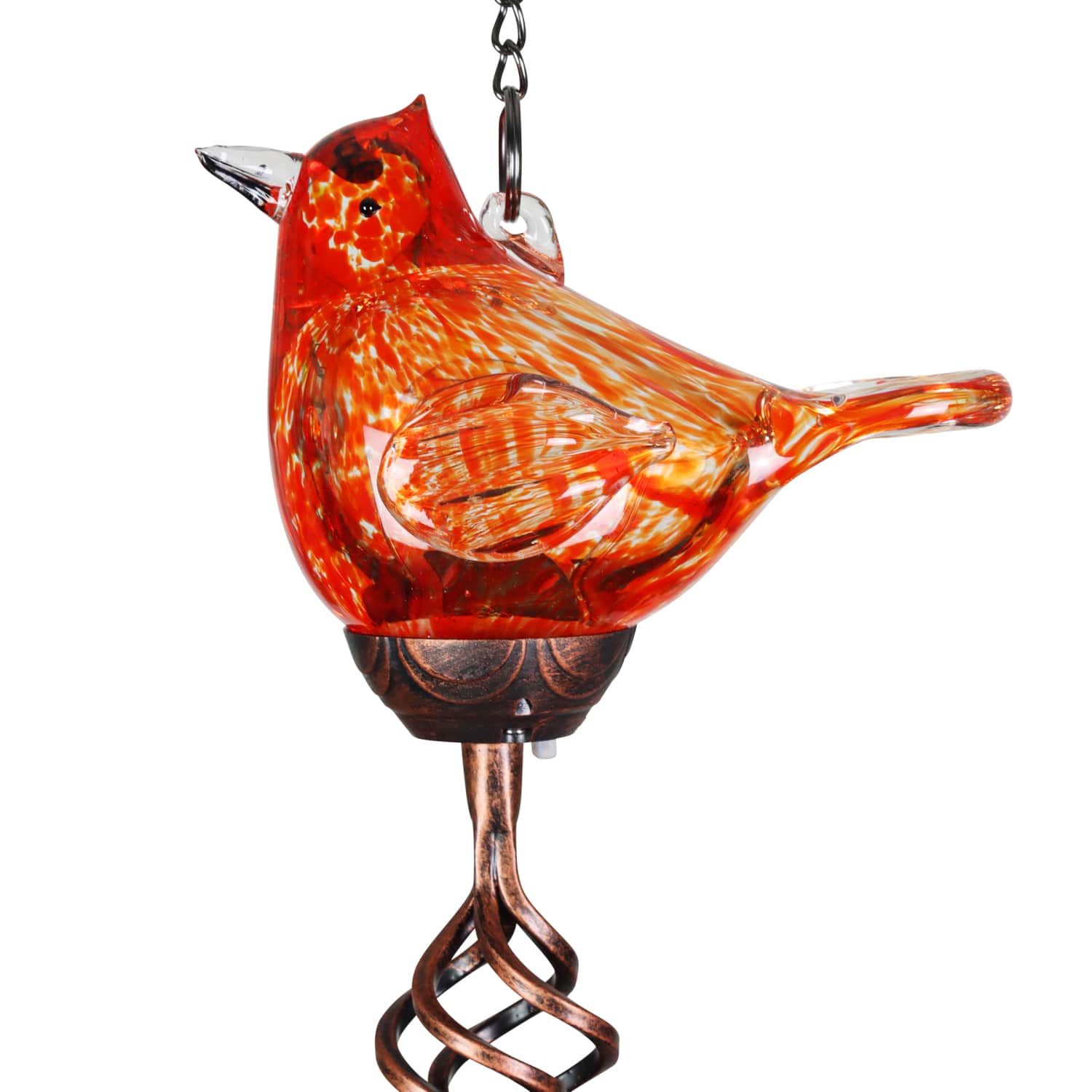 Solar Glass Red Cardinal with Metal Finial Wind Chime - Thumbnail 2