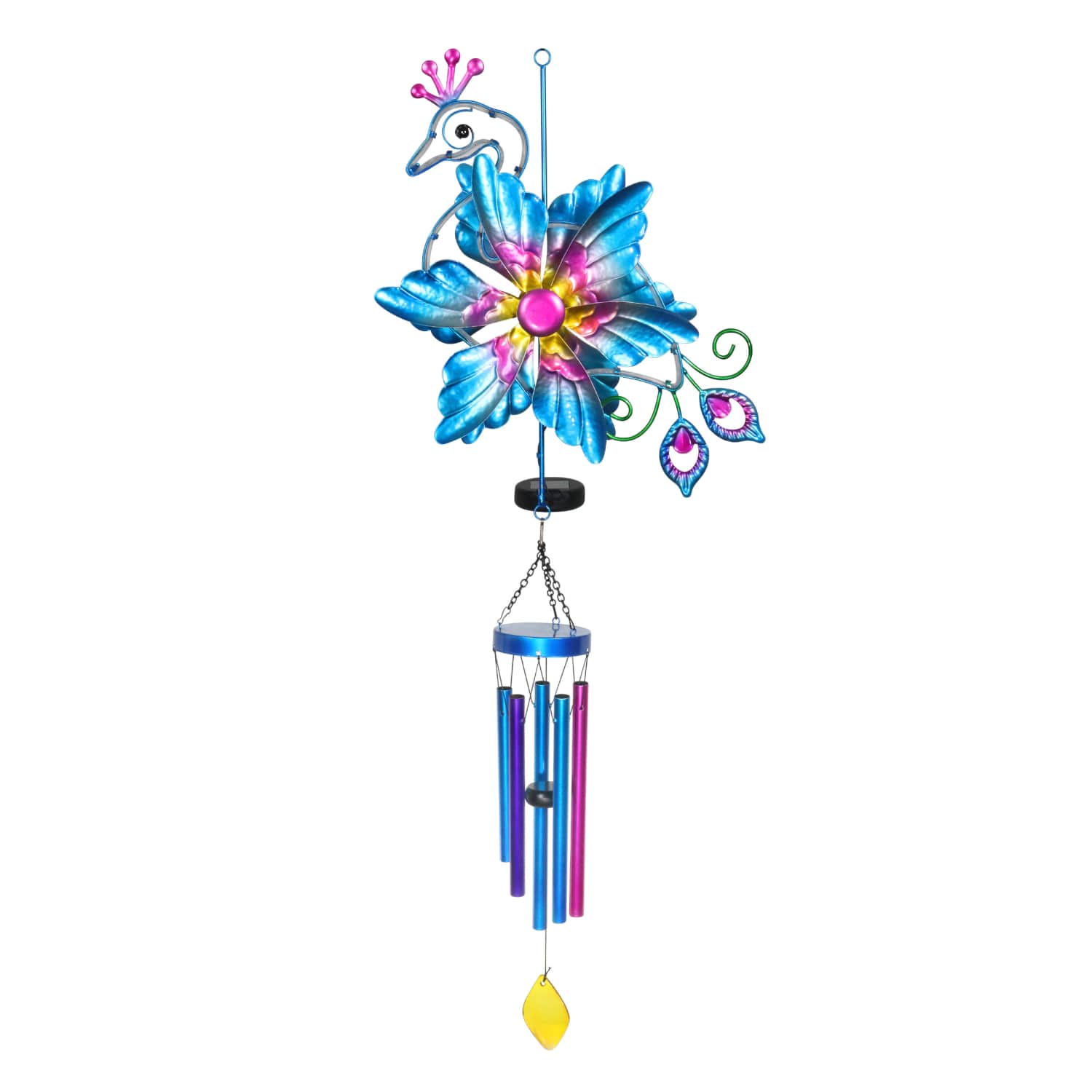 Solar Double Spinner Metal Peacock Wind Chime - Thumbnail 2