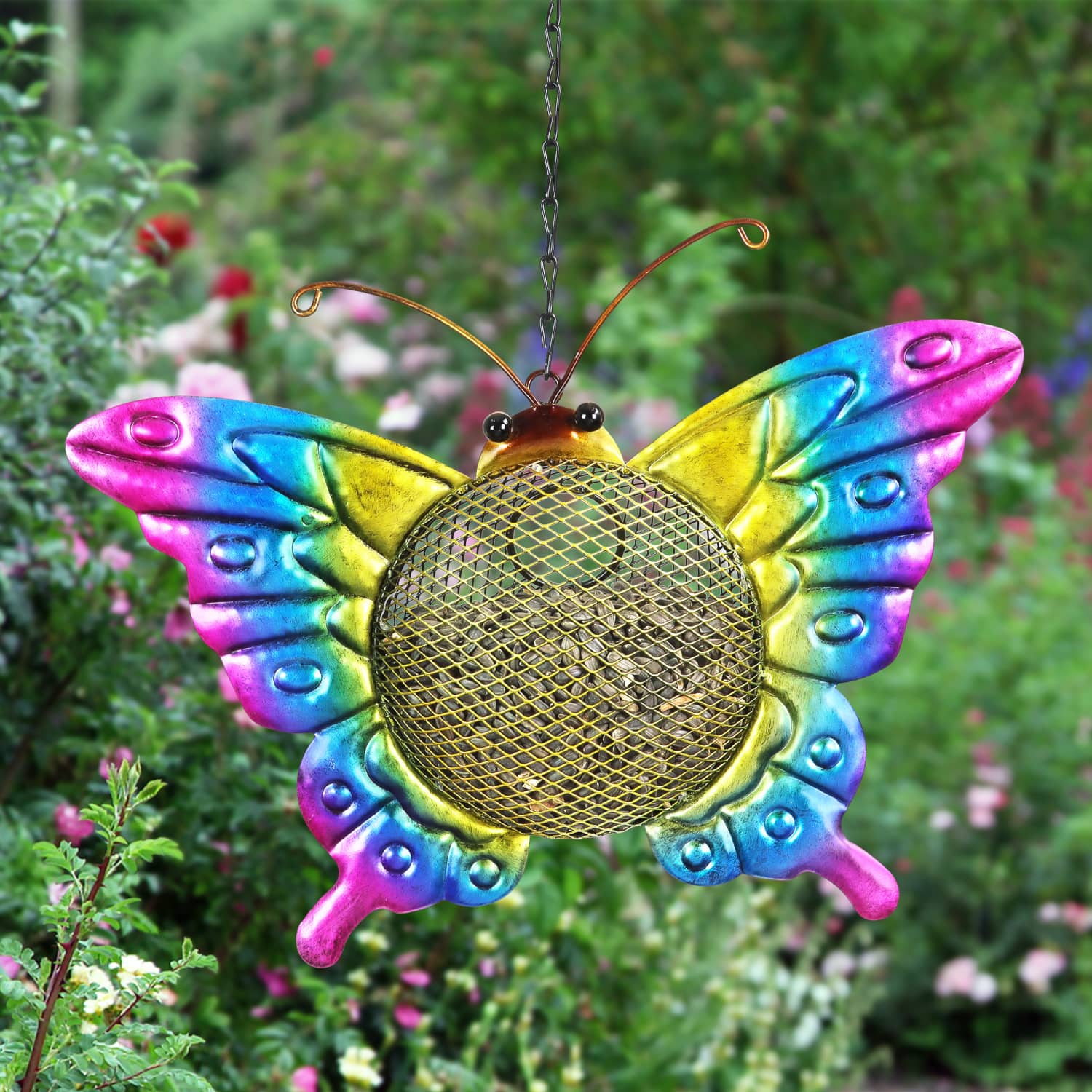 Solar Hanging Metal Mesh Butterfly Bird Feeder - Thumbnail 3