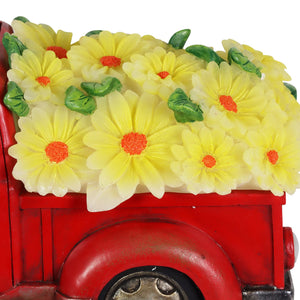 Solar Retro Red Truck with Yellow LED Sunflowers Garden Statuary, 5 Inch | Shop Garden Decor by Exhart