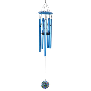 Art-In-Motion Laser Cut Metal Starburst Wind Chime Spinner with Beads and Peacock, 10 Inch Spinner | Exhart