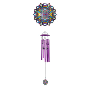 Art-In-Motion Laser Cut Metal Starburst Wind Chime Spinner with Beads and Turquoise Accents, 10 inch Spinner | Exhart