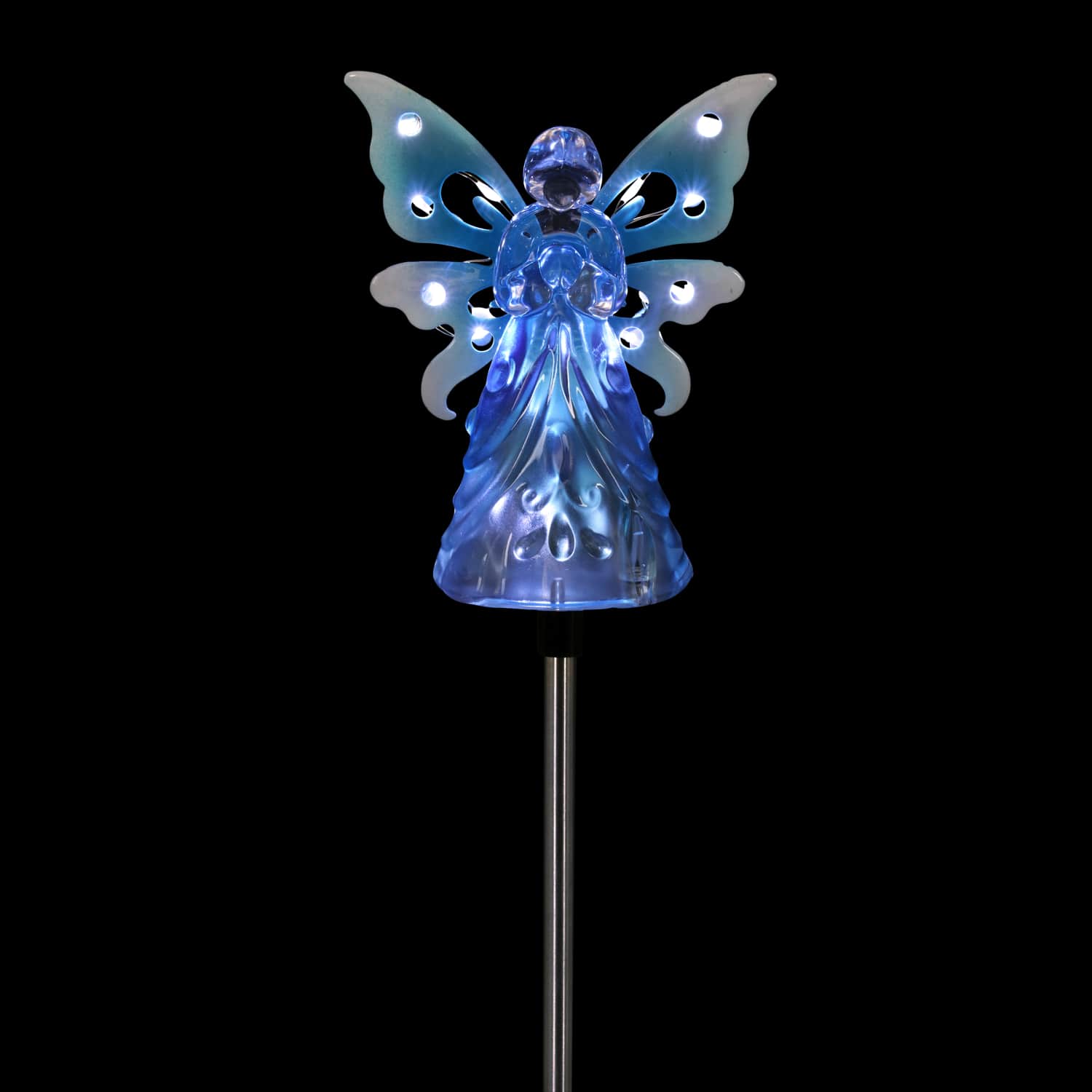 Solar Acrylic Angel with Wings and Twelve LED Lights Metal Garden Stake in Blue, 4 by 34 Inches | Shop Garden Decor by Exhart