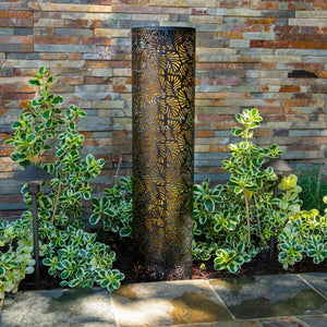 Solar Metal Garden Lantern with Stamped Filigree Leaf Pattern, 8 by 31.5 Inches  | Shop Garden Decor by Exhart