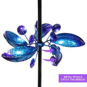 Lotus Flower Wind Spinner Garden Stake with Four Metallic Flowers, 17 by 76 Inches | Shop Garden Decor by Exhart