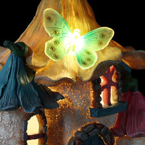 Solar Pastel Petal Roof Fairy House Garden Statue, 9 x 7 x 11 Inches | Shop Garden Decor by Exhart