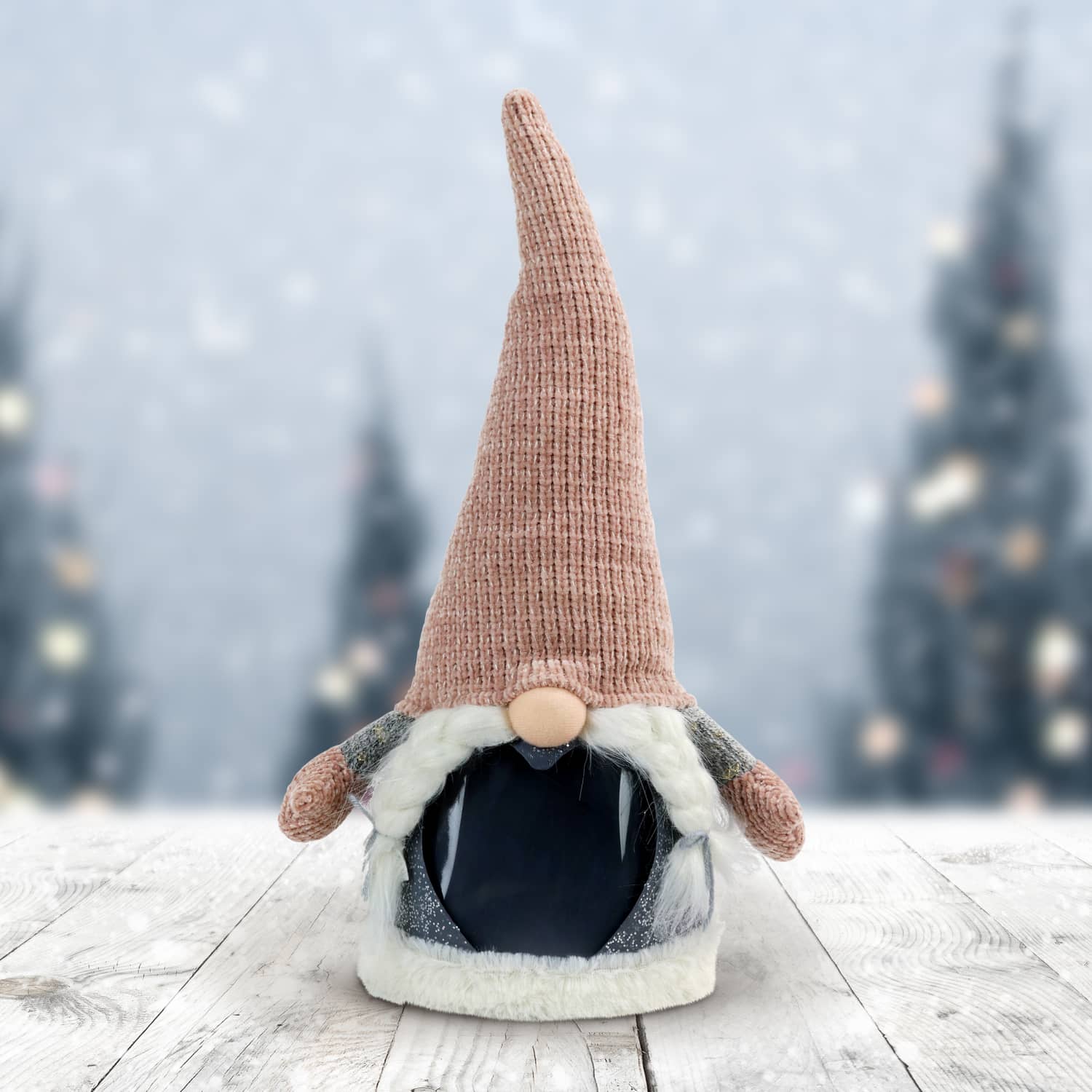 Natural Hat Christmas Gnome with Sparkling LED Light Body on a Battery Powered Timer