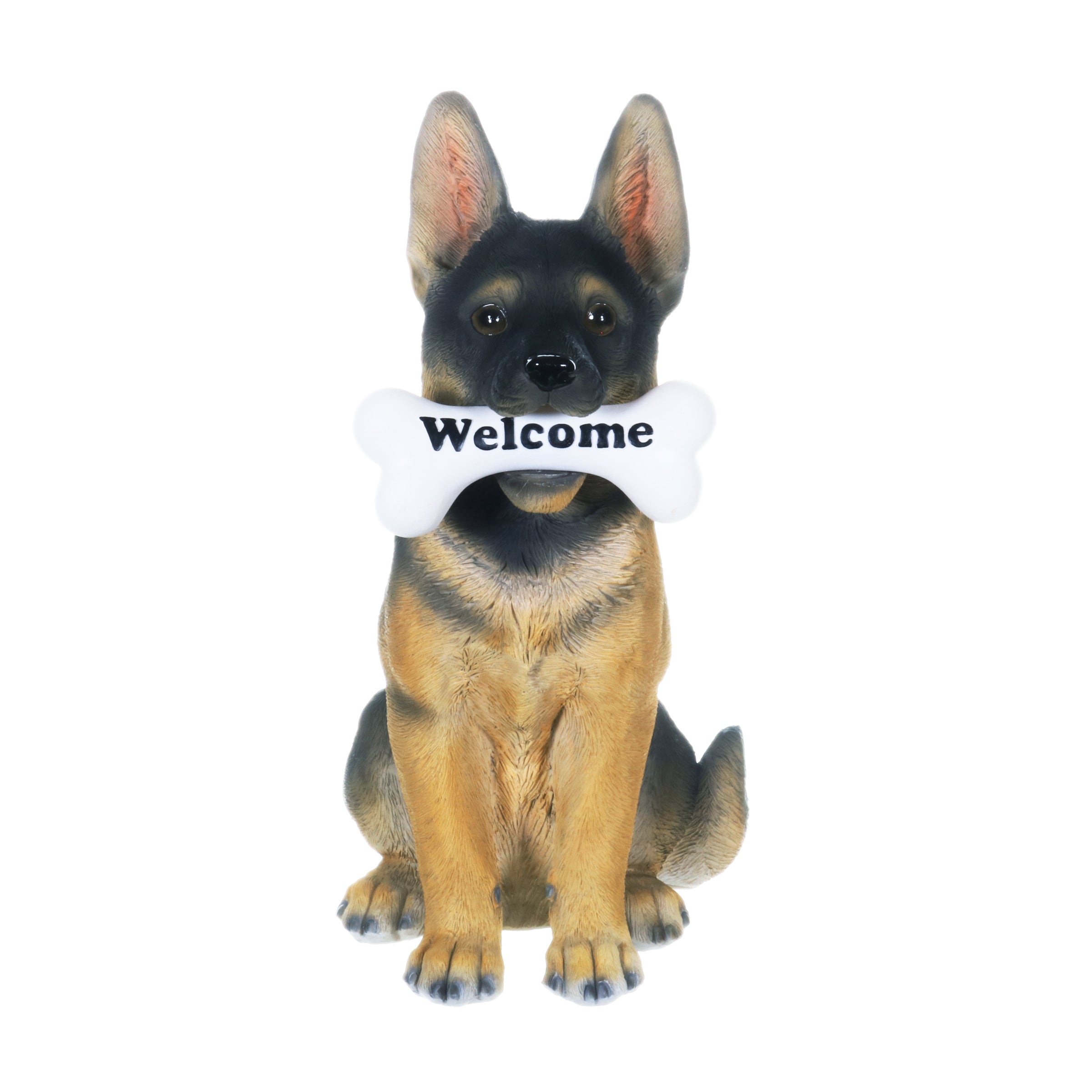 Solar German Shepherd Dog with LED Welcome Bone Garden Statuary - Thumbnail 4
