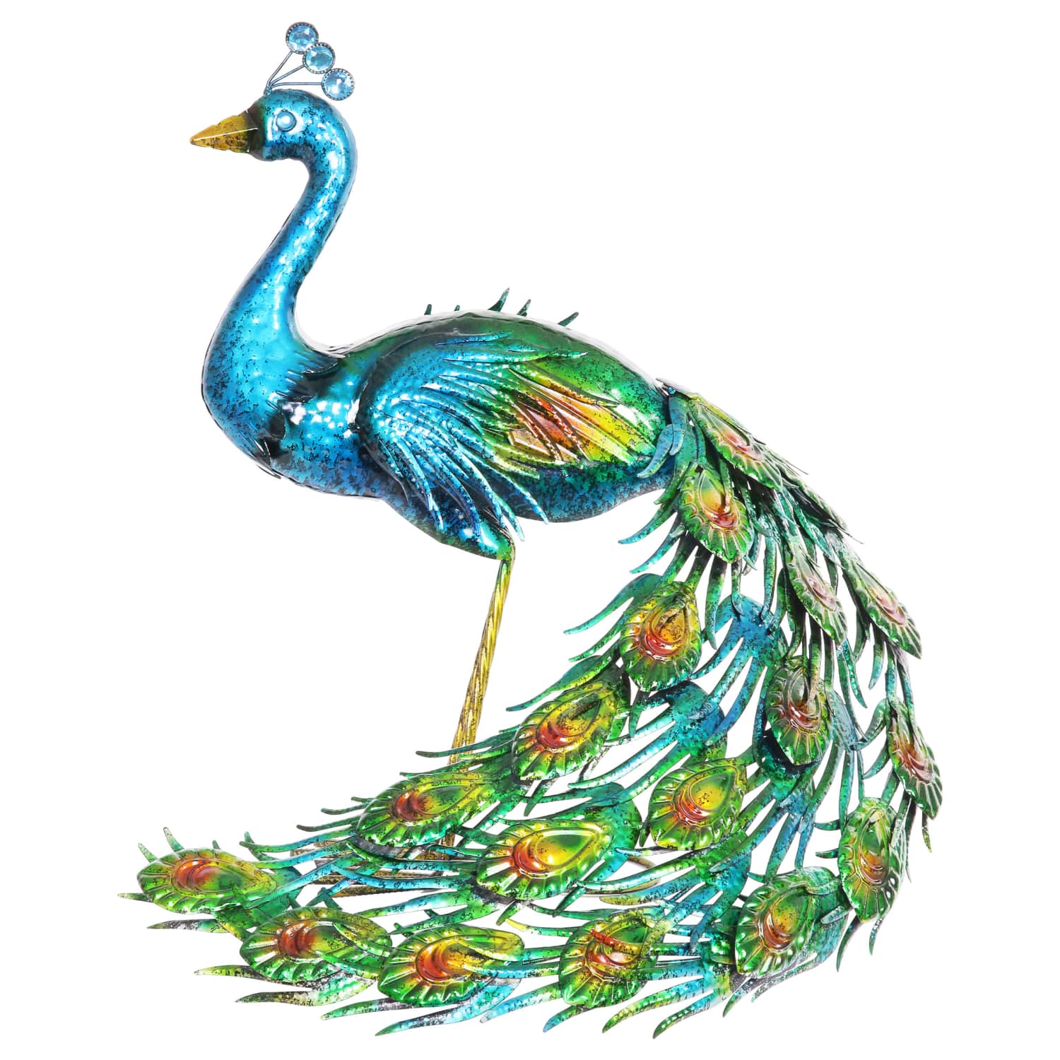 Hand Painted Majestic Metal Standing Peacock Garden Statue - Thumbnail 5