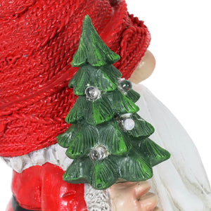 Red Hat Holiday Gnome with LED Christmas Tree on a Battery Powered Automatic Timer, 8.5 Inch | Shop Garden Decor by Exhart